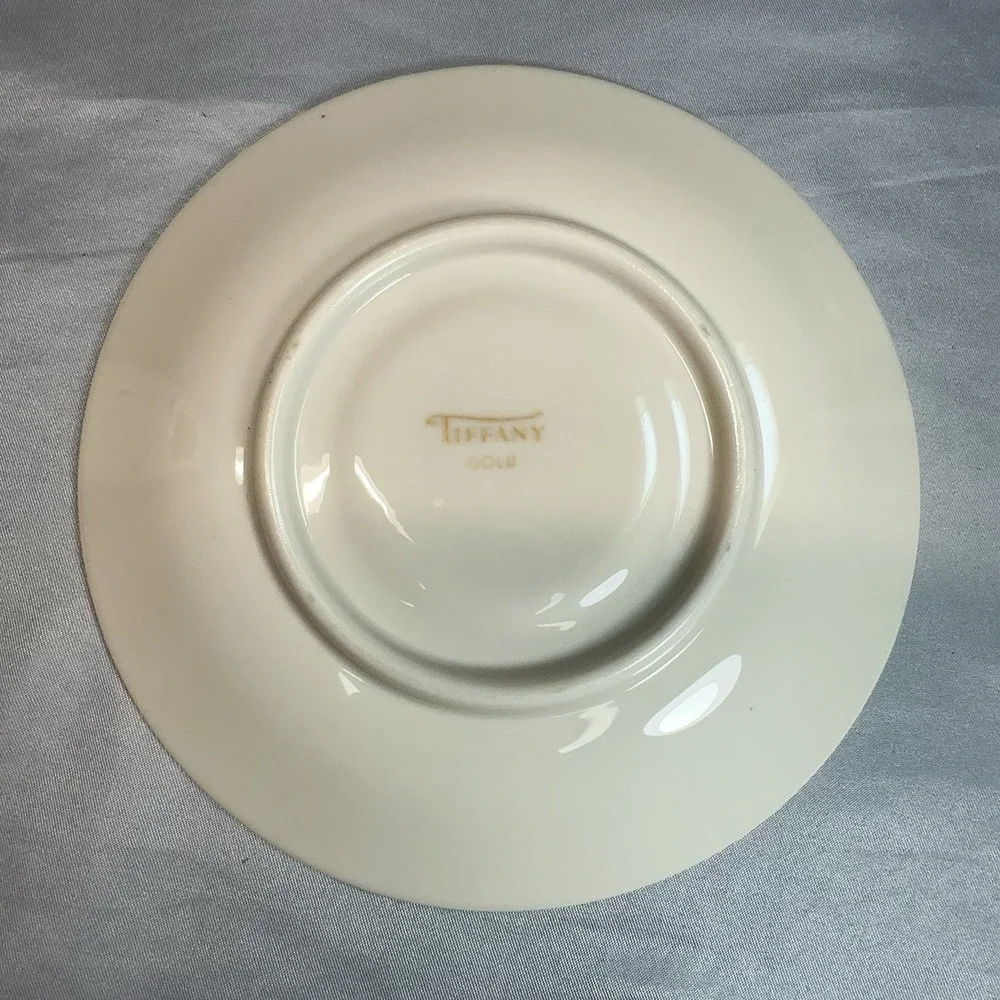 Tiffany & Co Gold Laurel Teacup and Saucer Set Cream Porcelain Japan‎ Gilt Rim